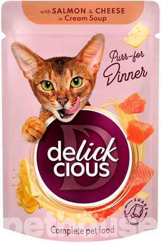 Delickcious Cat Adult Strips with Salmon & Cheese in Cream Soup