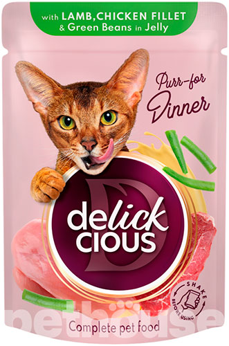 Delickcious Cat Adult Chunks with Lamb, Chicken Fillet & Green Beans in Jelly