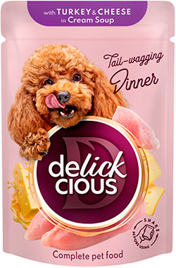 Delickcious Dog Adult Strips with Turkey & Cheese in Cream Soup