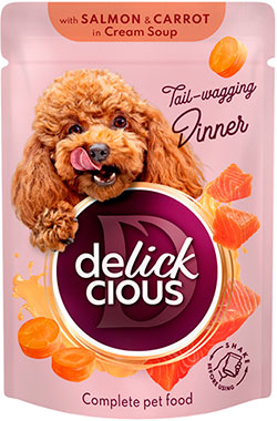 Delickcious Dog Adult Strips with Salmon & Carrot in Cream Soup