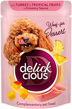 Delickcious Dog Adult Flakes with Turkey & Tropical Fruits in Creamy Sauce