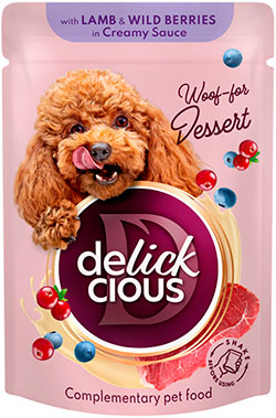 Delickcious Dog Adult Flakes with Lamb & Wild Berries in Creamy Sauce