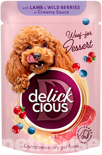 Delickcious Dog Adult Flakes with Lamb & Wild Berries in Creamy Sauce