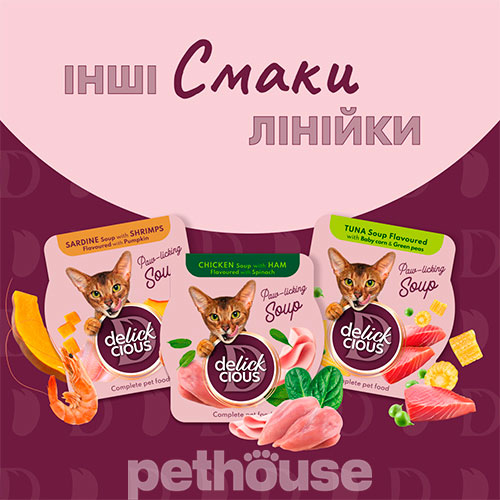Delickcious Cat Adult Soup Chicken & Tomatoes Flavored with Spinach