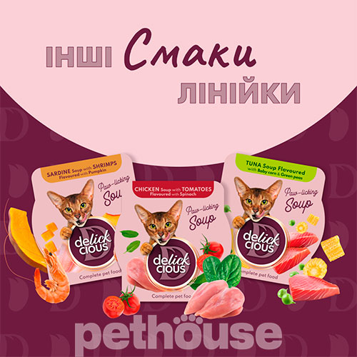Delickcious Cat Adult Soup Chicken & Ham Flavored with Spinach