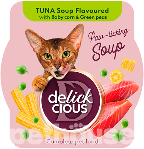 Delickcious Cat Adult Soup Tuna Flavored with Baby corn & Green Peas