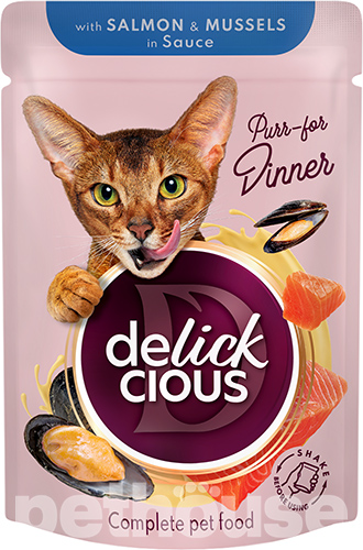 Delickcious Cat Adult Chunks with Salmon & Mussels in Sauce