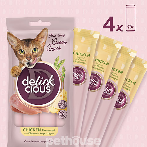 Delickcious Cat Adult Creamy Snack Chicken Flavored with Cheese & Asparagus