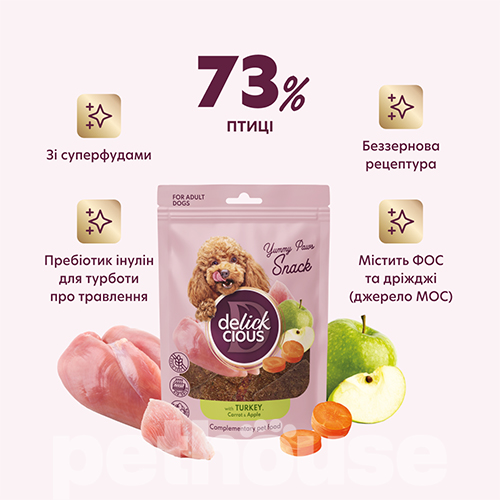 Delickcious Dog Adult Air-Dried Snack with Turkey, Carrot & Apple