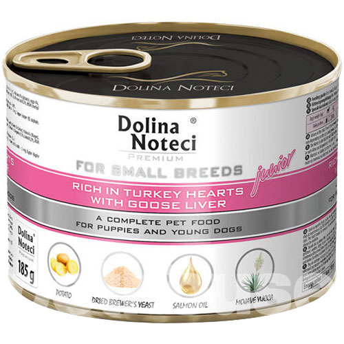 Dolina Noteci Premium Cans Junior Small Breeds rich in Turkey hearts with Goose liver