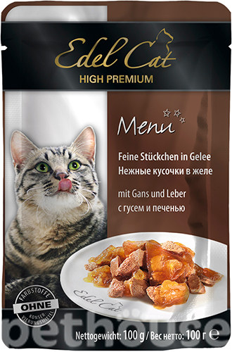 Edel Cat Шматочки з гусаком і печінкою в желе для котів, пауч