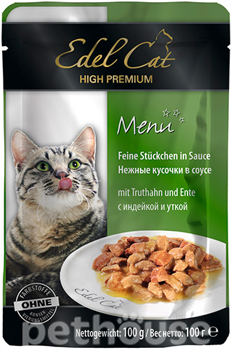 Edel Cat Шматочки з індичкою й качкою в соусі для котів, пауч