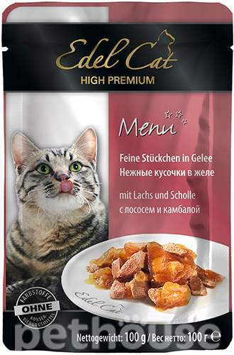 Edel Cat Шматочки з лососем і камбалою в желе для котів, пауч