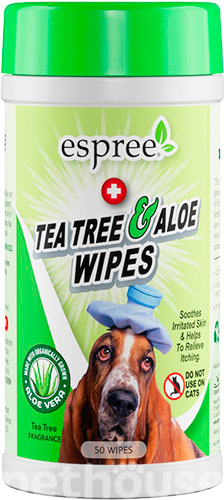 Espree Tea Tree and Aloe Wipes Влажные салфетки с маслом чайного дерева для шерсти собак