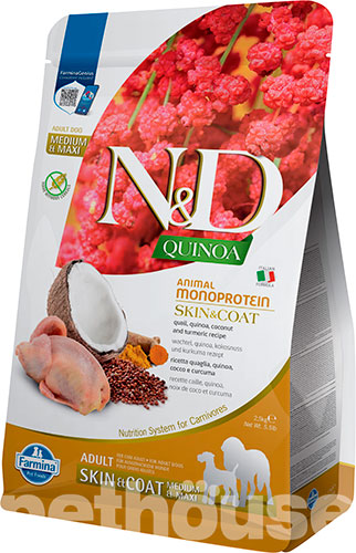 Farmina N&D Quinoa Dog Adult Medium & Maxi Skin & Coat Quail & Coconut