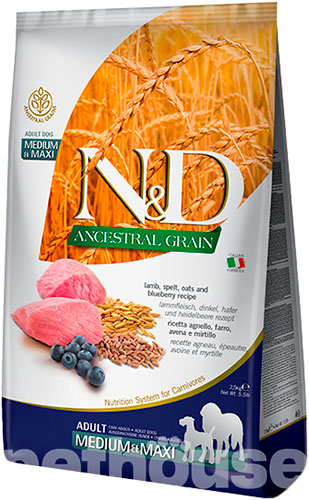 Farmina N&D Ancestral Grain Dog Adult Medium & Maxi Lamb & Blueberry