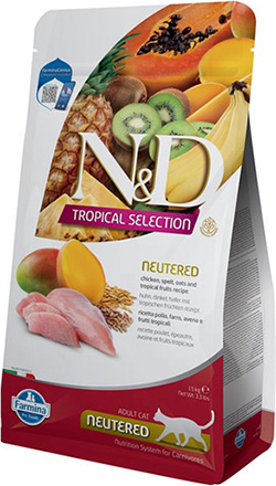 Farmina N&D Tropical Selection Cat Adult Neutered (Sterilised) Chicken, Spelt, Oats & Tropical Fruit