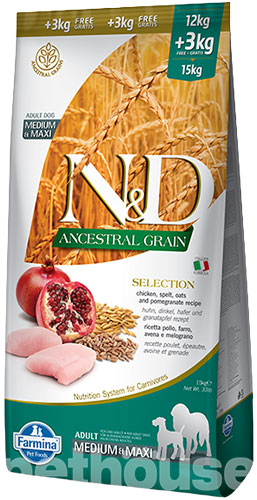 Farmina N&D Ancestral Grain Selection Dog Adult Medium & Maxi Chicken & Pomegranate Farmina N&D Ancestral Grain Selection Dog Adult Medium & Maxi Chicken & Pomegranate