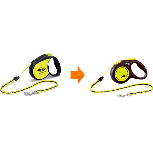 Flexi New Neon S - поводок-рулетка светоотражающая для собак до 12 кг, трос, 5 м, фото 2