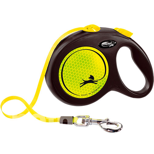 Flexi New Neon L — поводок-рулетка светоотражающая для собак до 50 кг, лента, 5 м