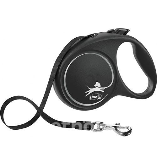 Flexi Black Design M — повідець-рулетка для собак вагою до 25 кг, стрічка, 5 м, фото 2