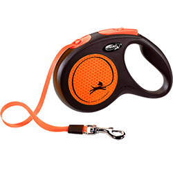 Flexi New Neon M — поводок-рулетка светоотражающая для собак до 25 кг, лента, 5 м