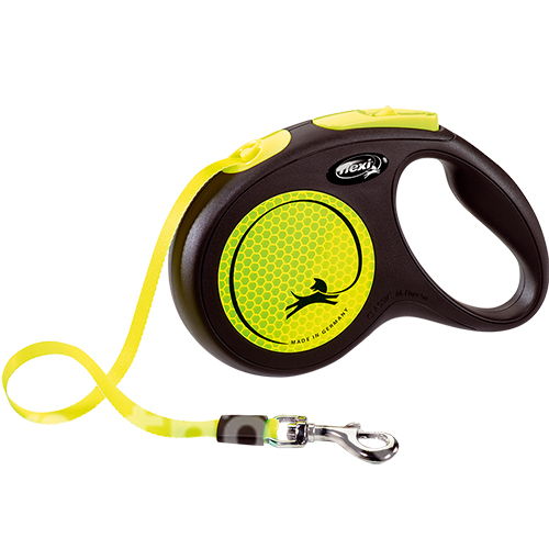 Flexi New Neon M — повідець-рулетка світловідбивна для собак до 25 кг, стрічка, 5 м, фото 2