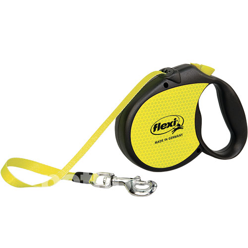 Flexi Standard Neon L — поводок-рулетка светоотражающая для собак до 50 кг, лента, 5 м
