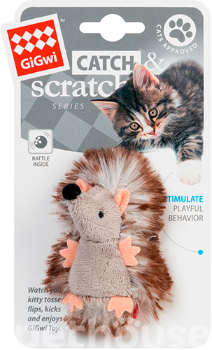 GiGwi Catch & Scratch Плюшевый ежик с погремушкой для кошек, фото 3