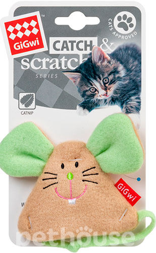 GiGwi Catch & Scratch Плюшевая мышка с кошачьей мятой для кошек, фото 3