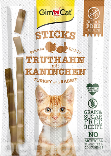 GimCat Sticks Turkey and Rabbit - лакомство для кошек, с индейкой и кроликом