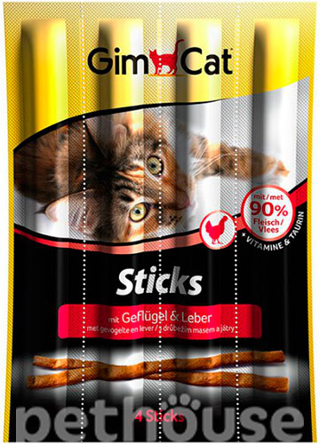 GimCat Sticks Poultry & Liver - лакомство для кошек, с курицей и печенью