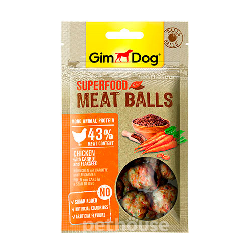 GimDog Superfood М’ясні кульки з куркою, морквою та лляним насінням для собак