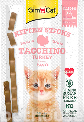 GimCat Sticks Kitten - лакомства для котят, с индейкой и кальцием