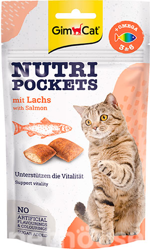 GimCat Nutri Pockets Salmon & Omega 3+6 - подушечки с лососем и жирными кислотами для кошек