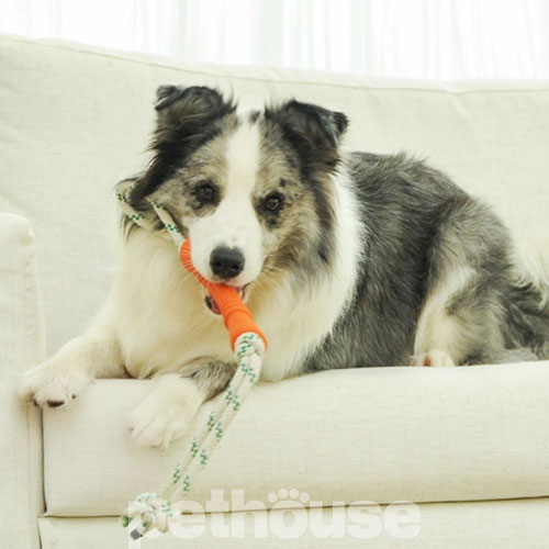 Green Sheep Natural Rubber Bone Rope L Резиновая кость с веревкой для собак, 17 см