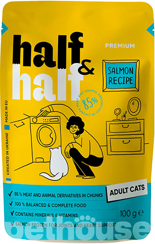 Half&Half Adult Cats Кусочки с лососем в желе для взрослых кошек, пауч