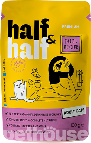 Half&Half Adult Cats Шматочки з качкою у соусі для дорослих котів, пауч