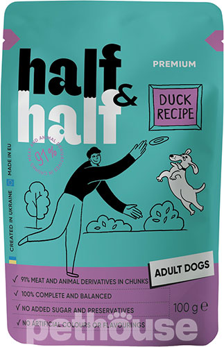 Half&Half Adult Dogs Шматочки з качкою в соусі для дорослих собак, пауч Half&Half Adult Dogs Шматочки з качкою в соусі для дорослих собак, пауч