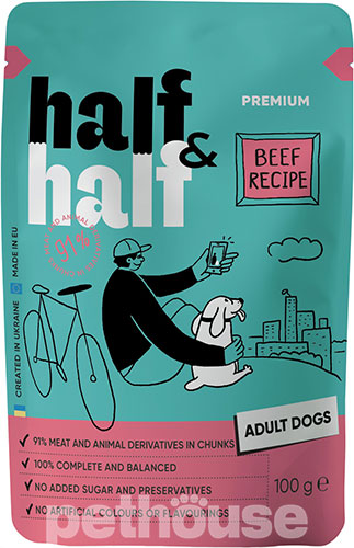 Half&Half Adult Dogs Шматочки з яловичиною в соусі для дорослих собак, пауч