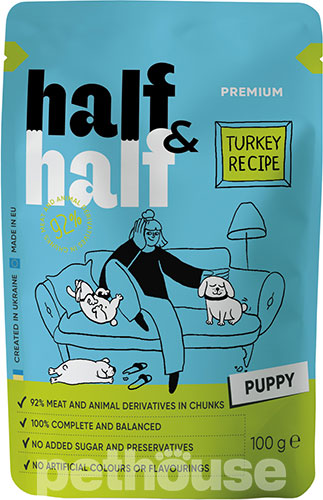 Half&Half Adult Puppy Шматочки з індичкою в соусі для цуценят, пауч