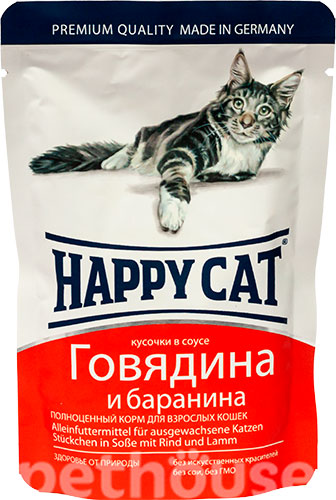 Happy Cat Кусочки в соусе с говядиной и бараниной для кошек