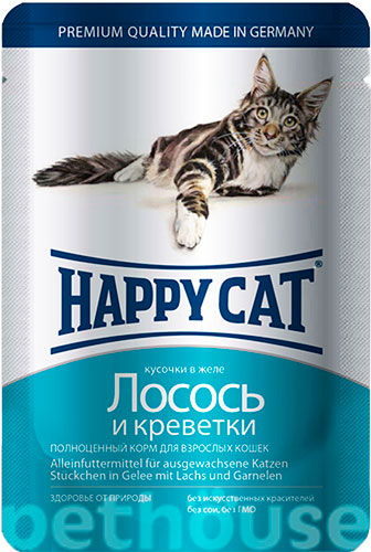 Happy Cat Кусочки в желе с лососем и креветкой для кошек