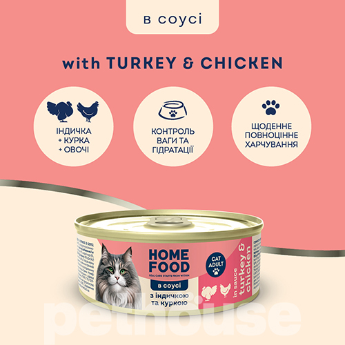 Home Food Вологий корм з індичкою та куркою в соусі для котів