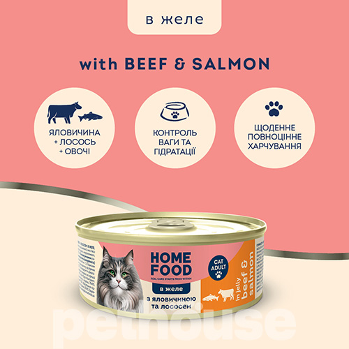 Home Food Вологий корм з яловичиною та лососем у желе для котів