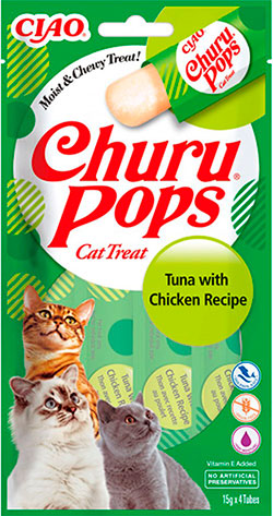 Inaba Churu Pops Желейні ласощі з тунцем і куркою для котів