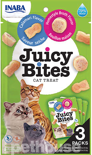 Inaba Juicy Bites Набор влажных снеков со вкусом домашнего бульона и кальмаров для кошек
