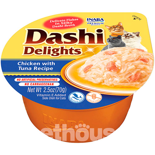 Inaba Dashi Delights Нежные хлопья курицы с тунцом в шелковистом бульоне для кошек Inaba Dashi Delights Нежные хлопья курицы с тунцом в шелковистом бульоне для кошек