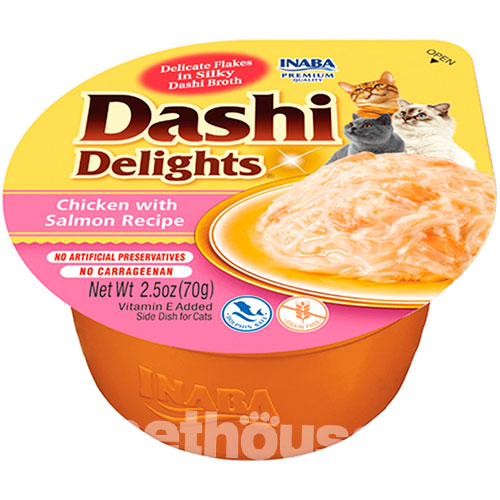 Inaba Dashi Delights Нежные хлопья курицы с лососем в шелковистом бульоне для кошек Inaba Dashi Delights Нежные хлопья курицы с лососем в шелковистом бульоне для кошек