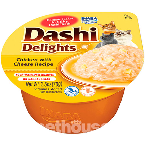 Inaba Dashi Delights Нежные хлопья курицы с сыром в шелковистом бульоне для кошек Inaba Dashi Delights Нежные хлопья курицы с сыром в шелковистом бульоне для кошек